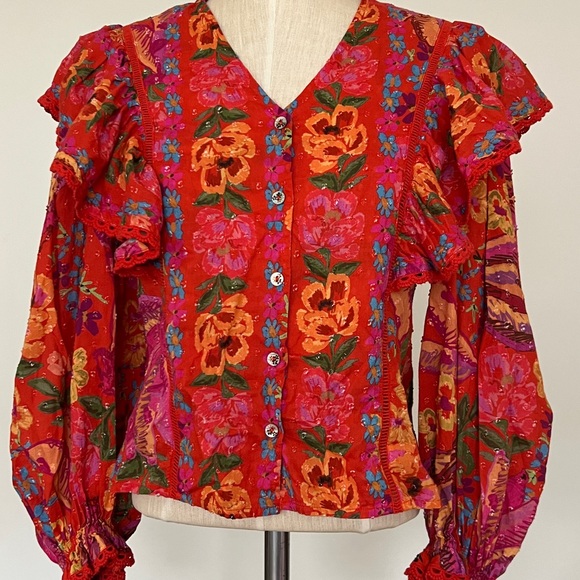 Farm Rio Ruffled Top Spring Banana - Picture 5 of 8